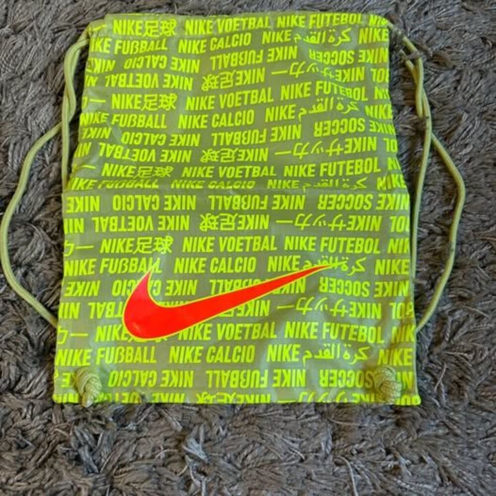 Nike Soccer Football Drawstring Gym Sack Bag Multilingual Swoosh Green Neon